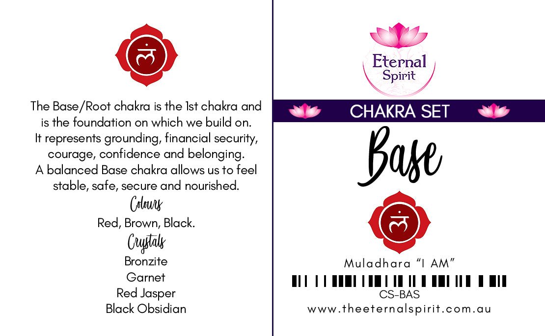 Tumbled crystals from Root chakra set, stones displayed — Eternal Spirit