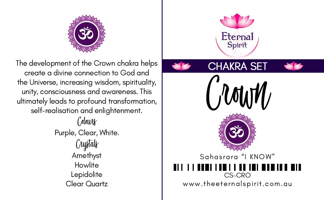 Tumbled crystals from Crown chakra set, stones displayed — Eternal Spirit