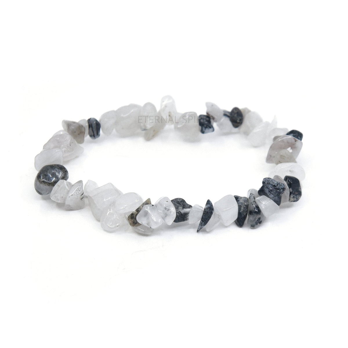 natural Quartz (Tourmalinated) crystal chip bracelet with raw stone texture — Eternal Spirit