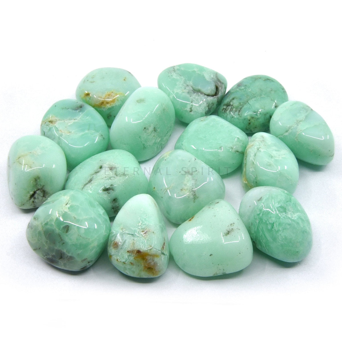 collection of polished Chrysoprase tumble stones — Eternal Spirit