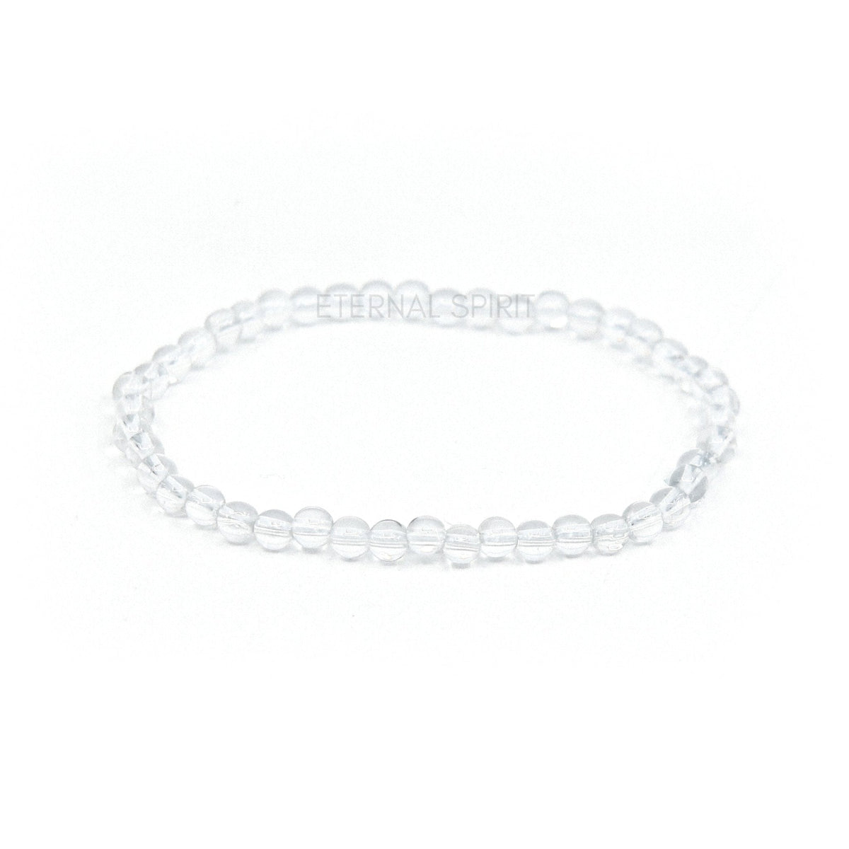 polished Quartz (Clear) 4mm round bead bracelet on white background — Eternal Spirit