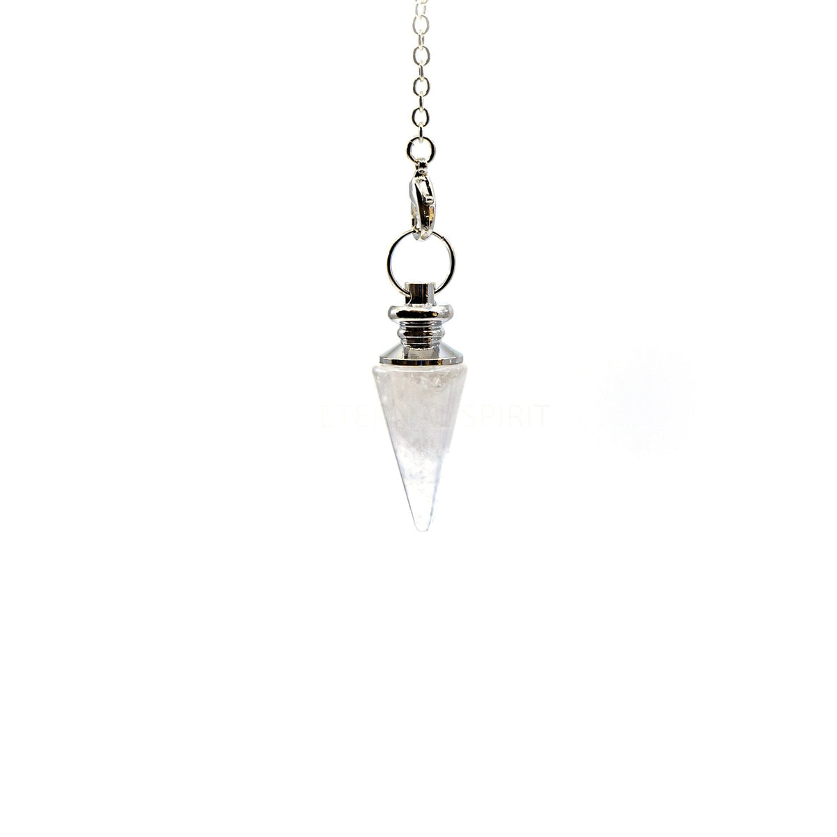 Crystalline Clear Quartz (Clear) metal cone pendulum on silver chain — Eternal Spirit