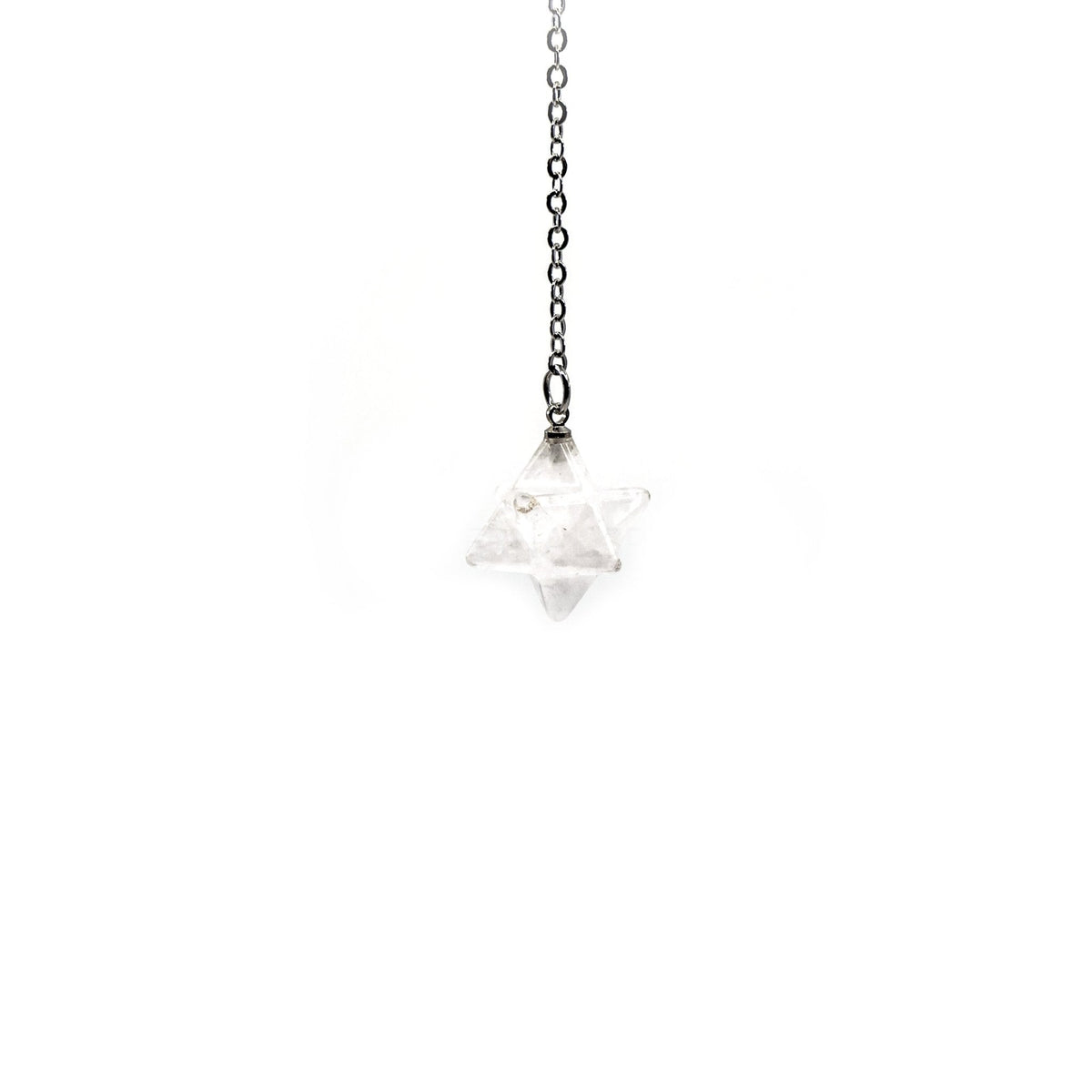 Crystalline Clear Quartz (Clear) merkaba star pendulum on silver chain — Eternal Spirit