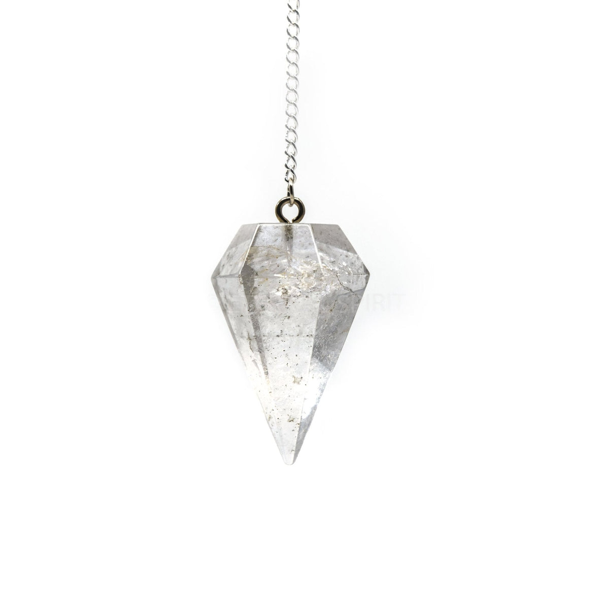 Crystalline Clear Quartz (Clear) large faceted pendulum on silver chain — Eternal Spirit