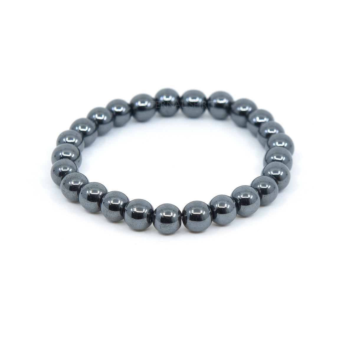 polished Hematite 8mm round bead bracelet on white background — Eternal Spirit