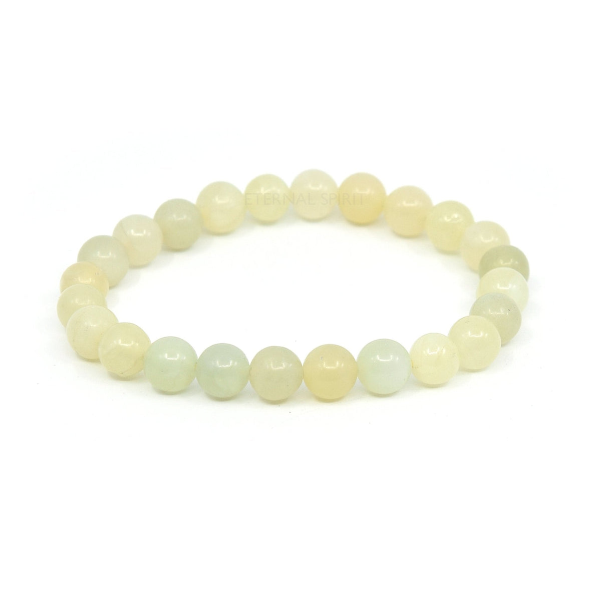polished Jade (New) 8mm round bead bracelet on white background — Eternal Spirit