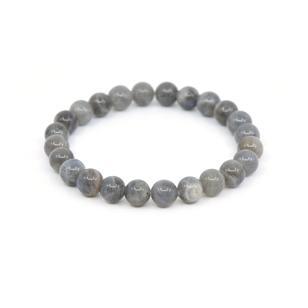 polished Labradorite 8mm round bead bracelet on white background — Eternal Spirit