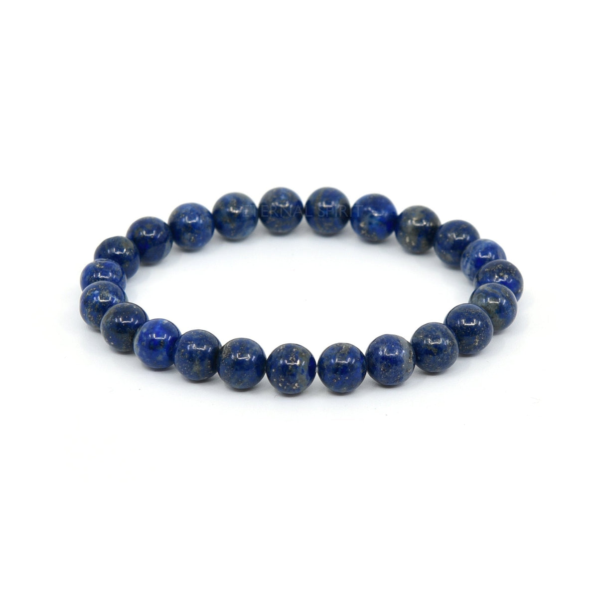 polished Lapis Lazuli 8mm round bead bracelet on white background — Eternal Spirit