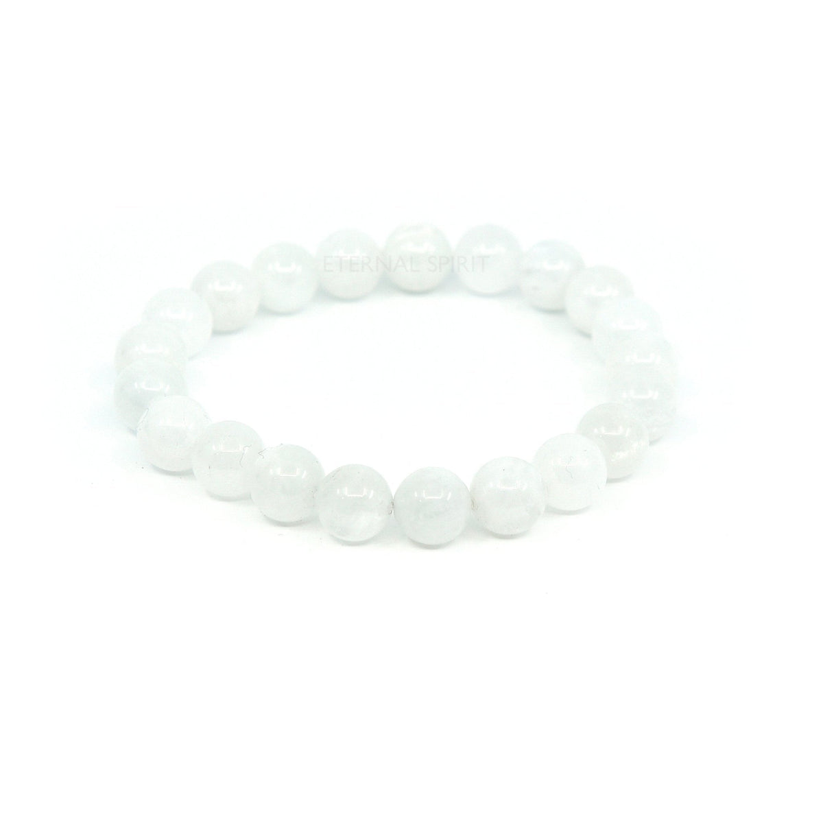 polished Moonstone (Rainbow) 8mm round bead bracelet on white background — Eternal Spirit