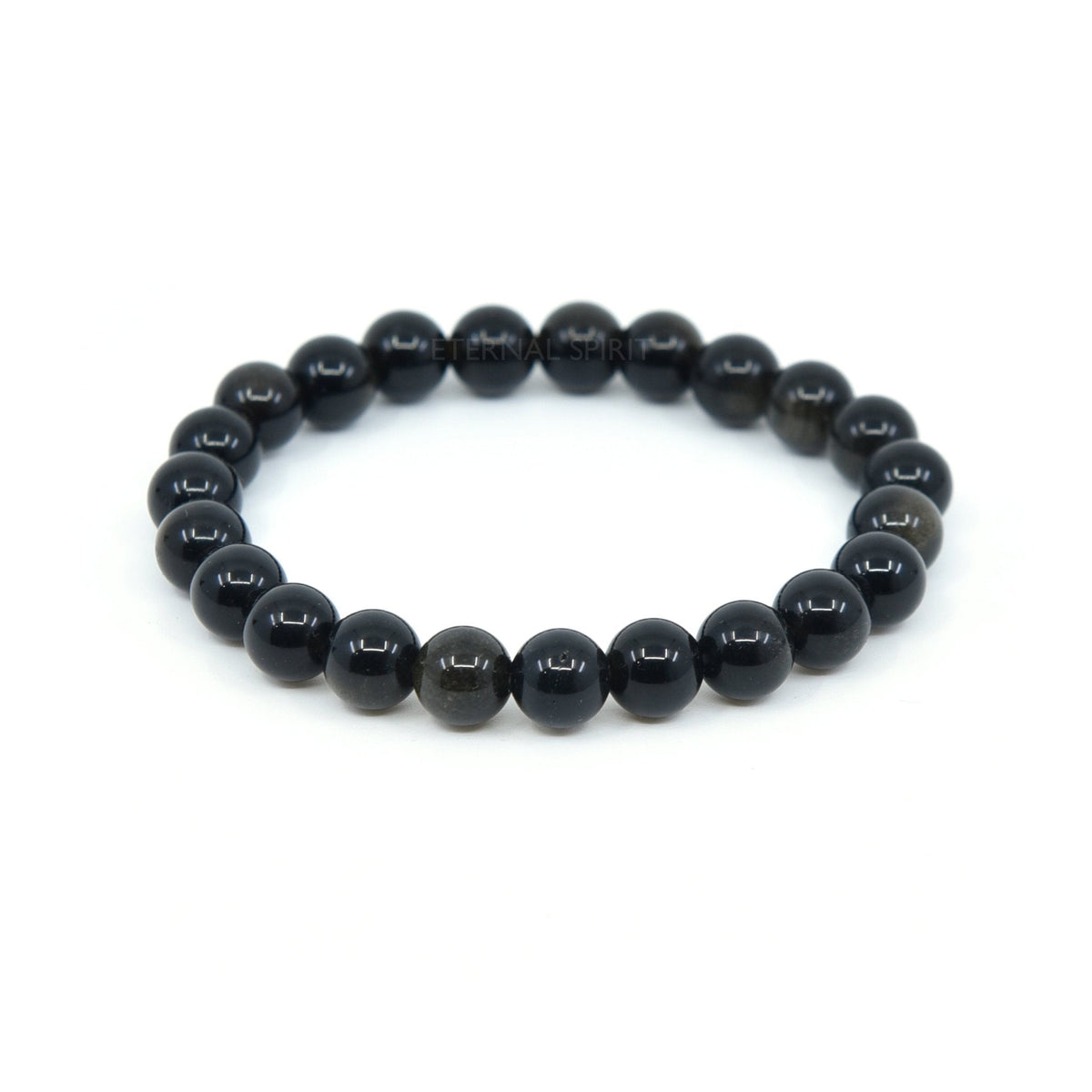 polished Obsidian (Gold Sheen) 8mm round bead bracelet on white background — Eternal Spirit