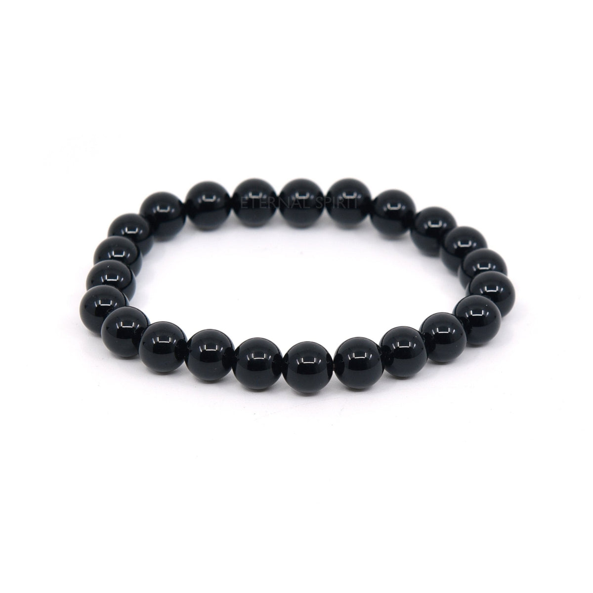 polished Onyx (Black) 8mm round bead bracelet on white background — Eternal Spirit