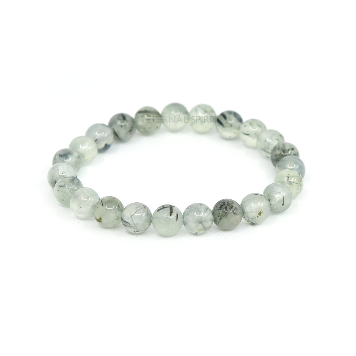 polished Prehnite 8mm round bead bracelet on white background — Eternal Spirit