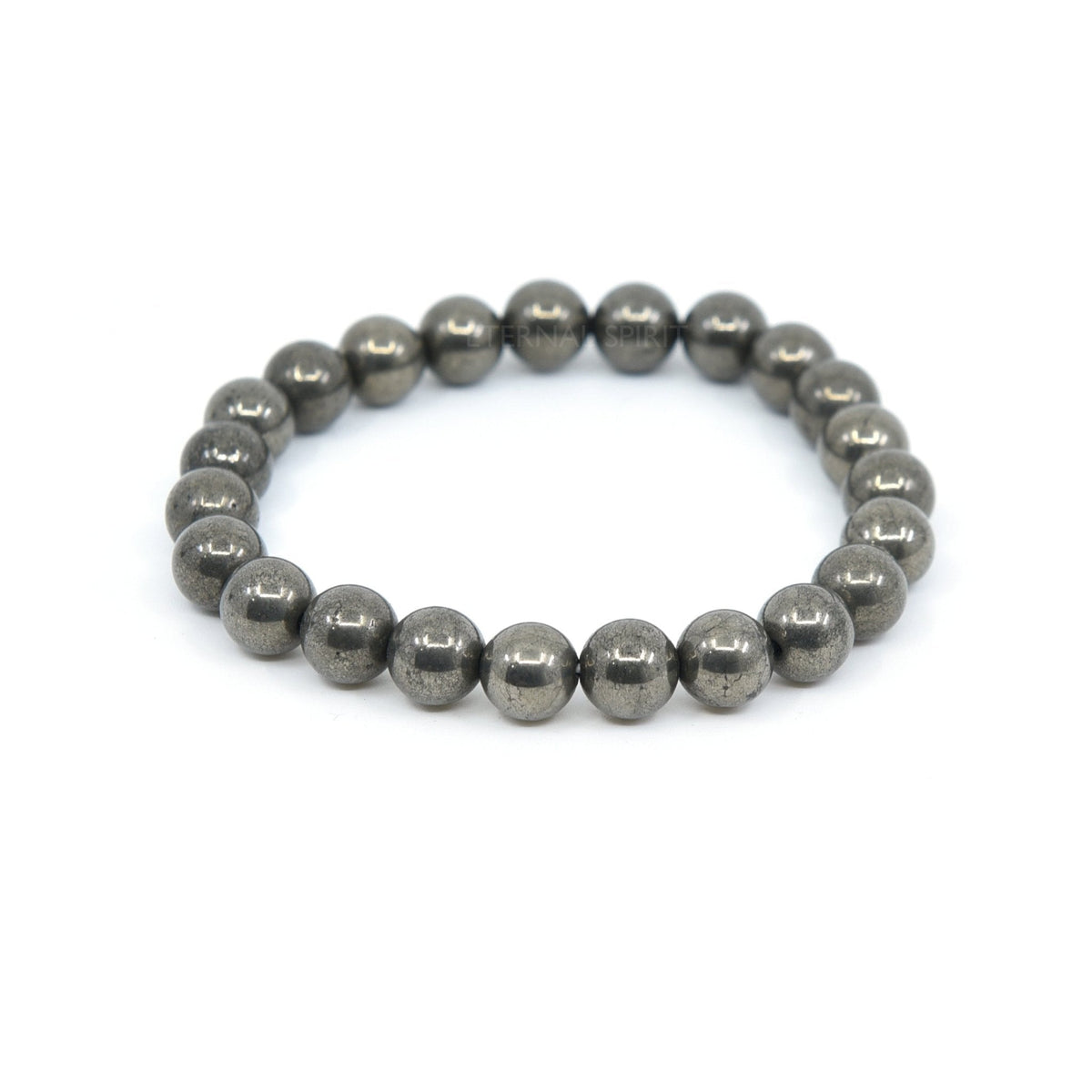 polished Pyrite 8mm round bead bracelet on white background — Eternal Spirit