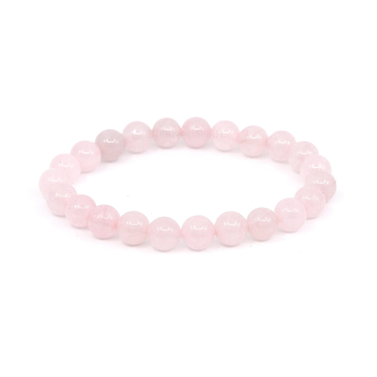 polished Quartz (Rose) 8mm round bead bracelet on white background — Eternal Spirit