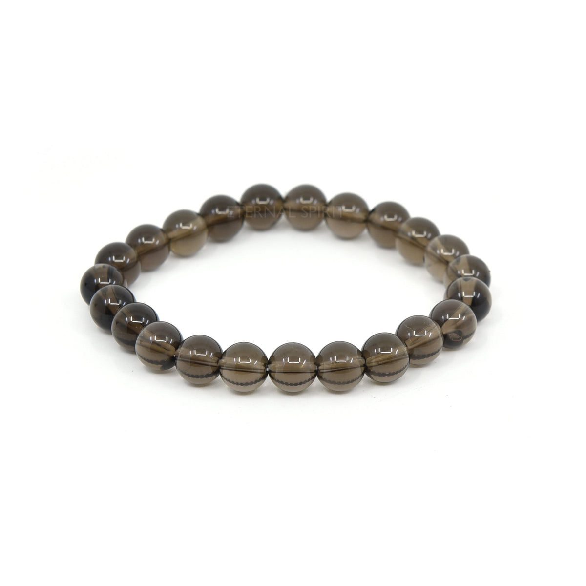 polished Quartz (Smokey) 8mm round bead bracelet on white background — Eternal Spirit
