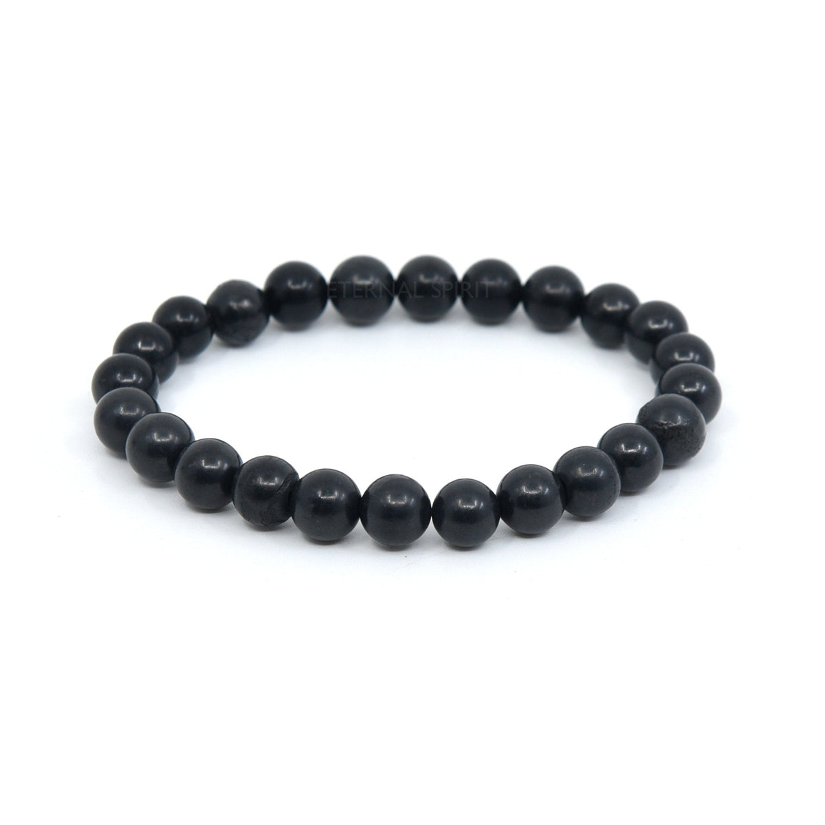 polished Shungite 8mm round bead bracelet on white background — Eternal Spirit
