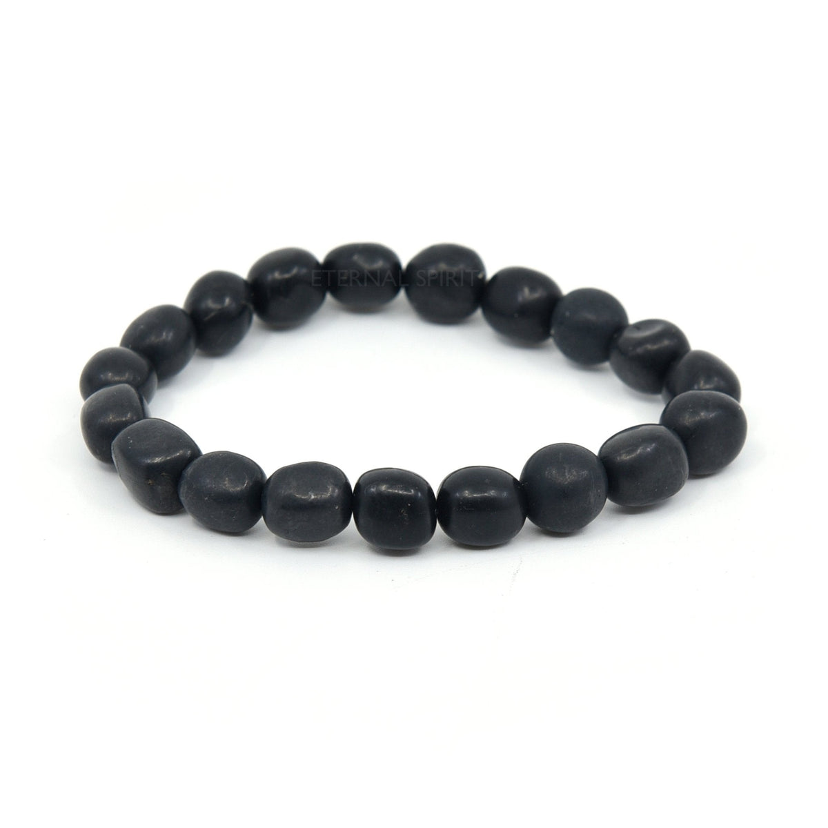 polished Shungite tumbled round bead bracelet on white background — Eternal Spirit