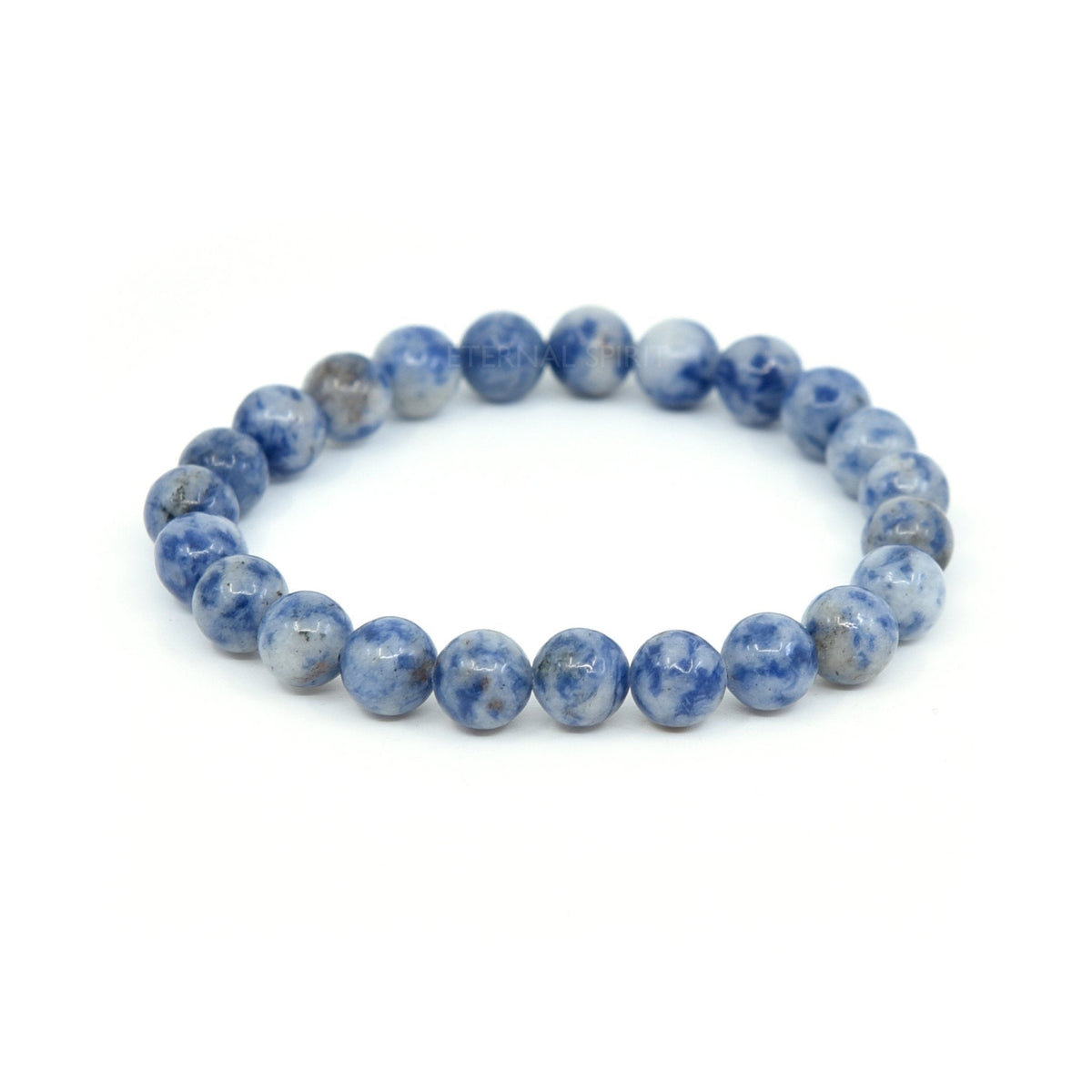 polished Sodalite 8mm round bead bracelet on white background — Eternal Spirit