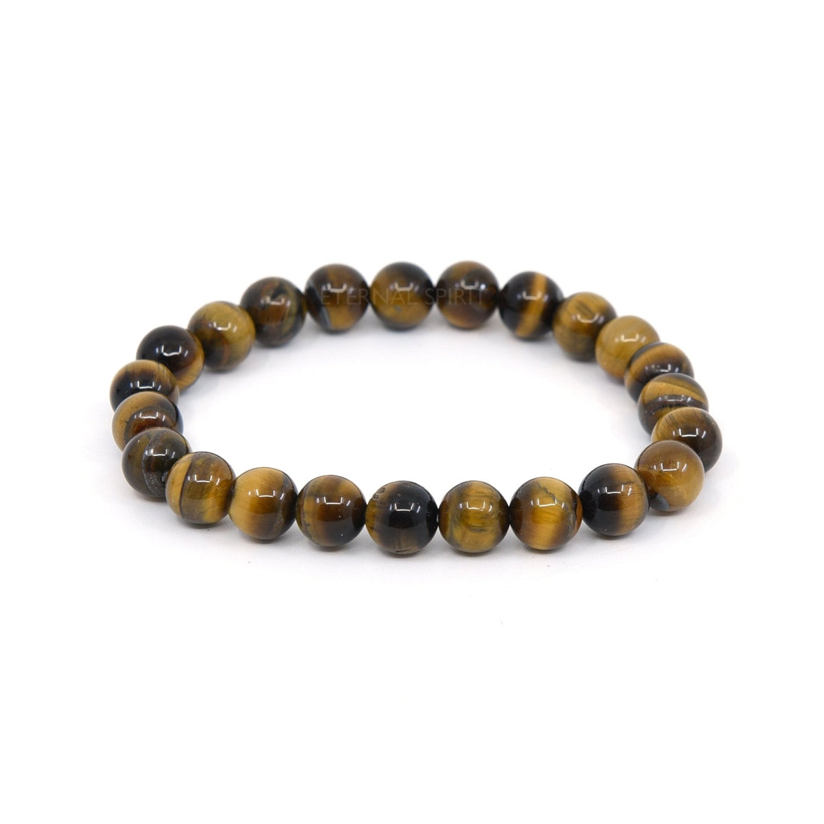 polished Tiger Eye (Yellow) 8mm round bead bracelet on white background — Eternal Spirit