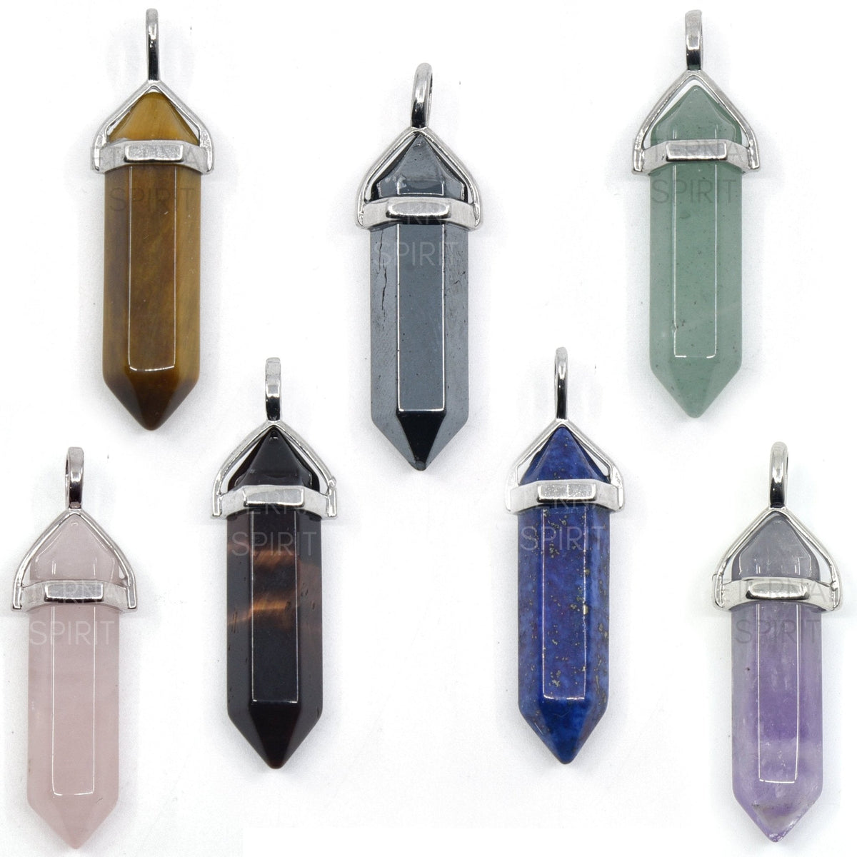 double terminated crystal pendants, full collection displayed on white background — Eternal Spirit