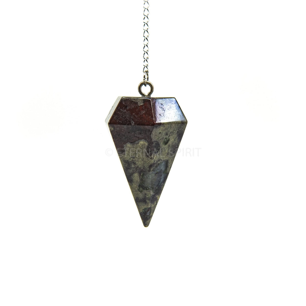 Deep Forest Green Jasper (Dragon's Blood) large faceted pendulum on silver chain — Eternal Spirit