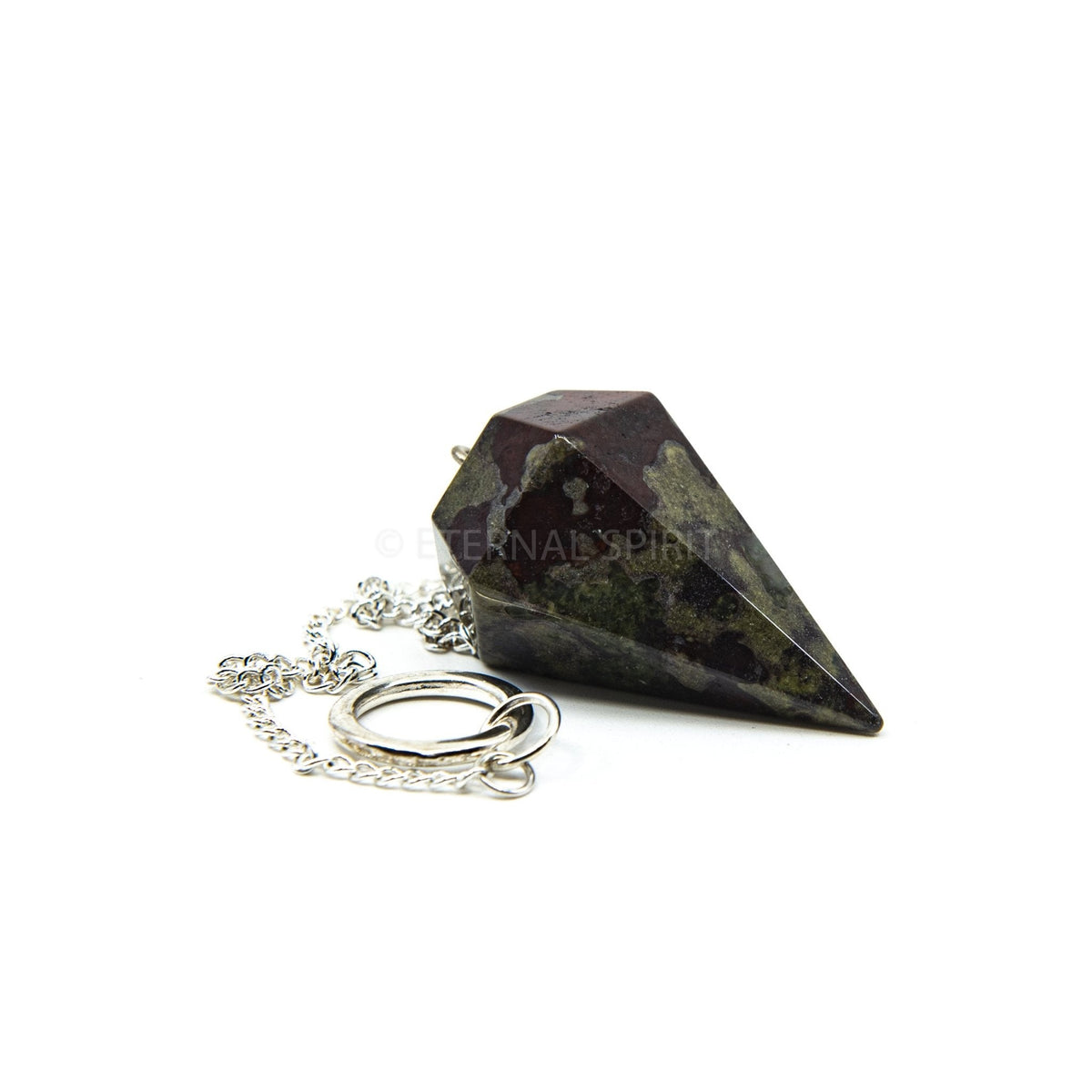 Labradorite large faceted pendulum, iridescent blue-grey texture and chain detail — Eternal Spirit