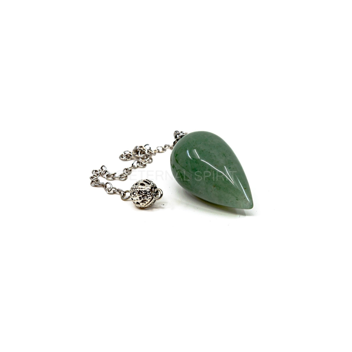 Close-up of Aventurine (Green) teardrop pendulum, verdant green stone detail — Eternal Spirit