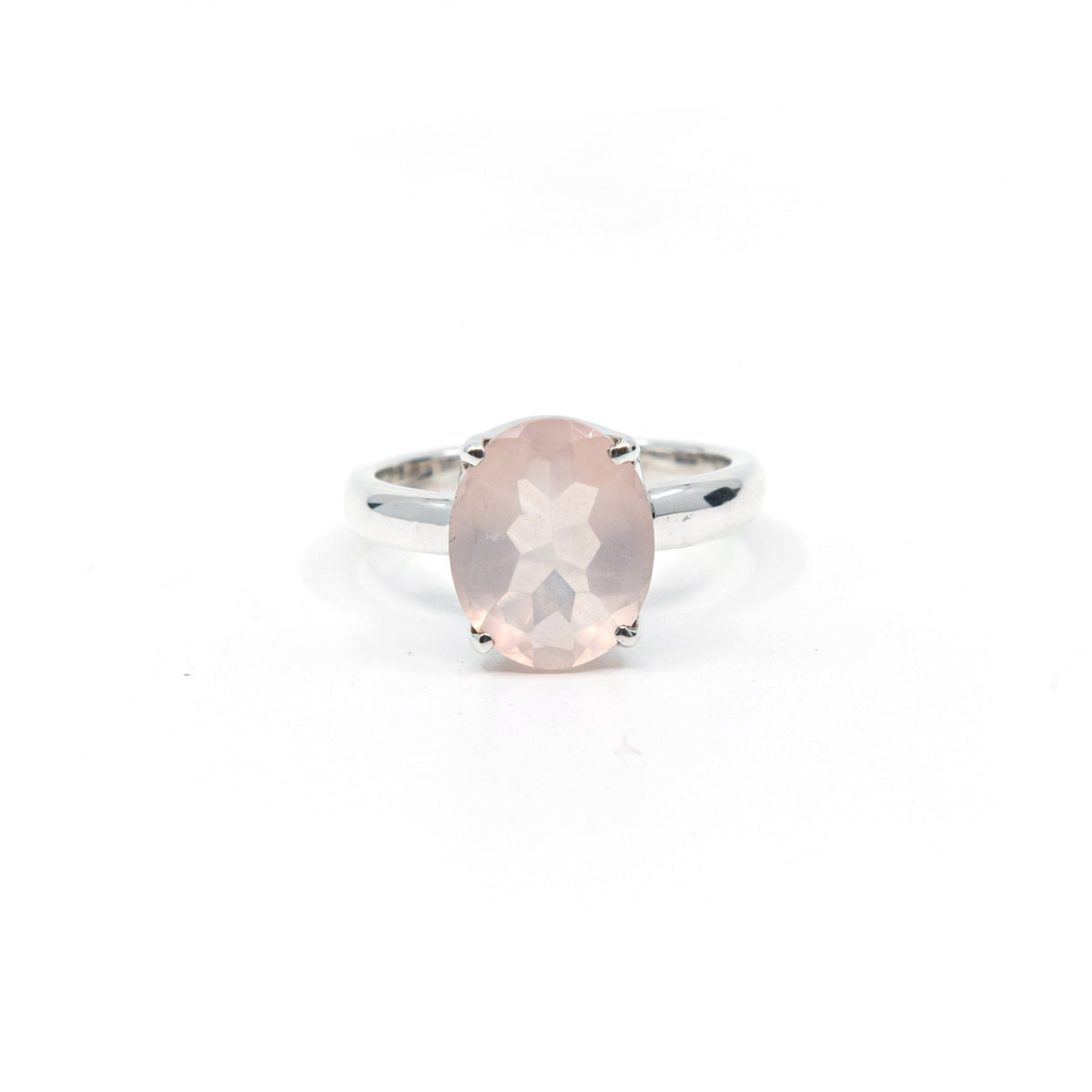 blush pink Quartz (Rose) crystal ring viewed from above, size L #R250 — Eternal Spirit