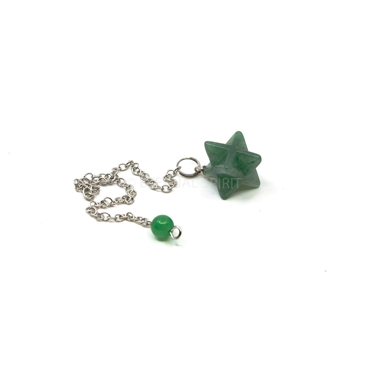 Close-up of Aventurine (Green) merkaba star pendulum, verdant green stone detail — Eternal Spirit
