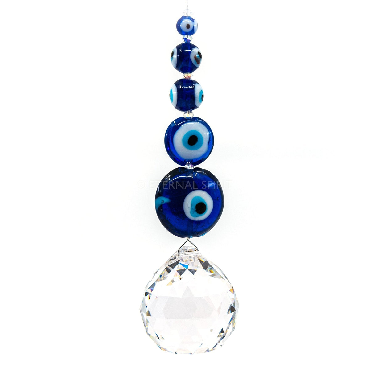 Evil Eye Sphere (40mm) crystal suncatcher, casting prismatic rainbows in light — Eternal Spirit