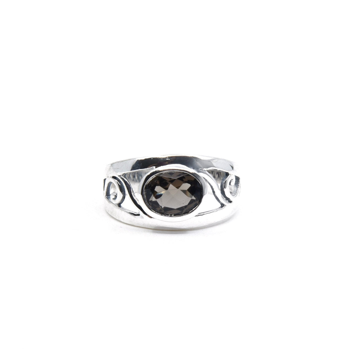 smoky Quartz (Smokey) crystal ring viewed from above, size R #R530 — Eternal Spirit