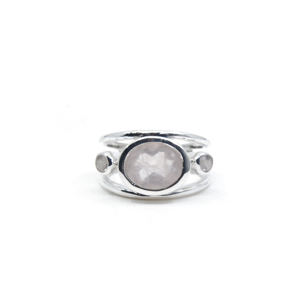 blush pink Quartz (Rose) crystal ring viewed from above, size N #R547 — Eternal Spirit