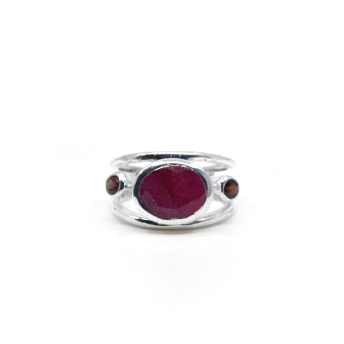 fiery red Ruby crystal ring viewed from above, size N #R551 — Eternal Spirit