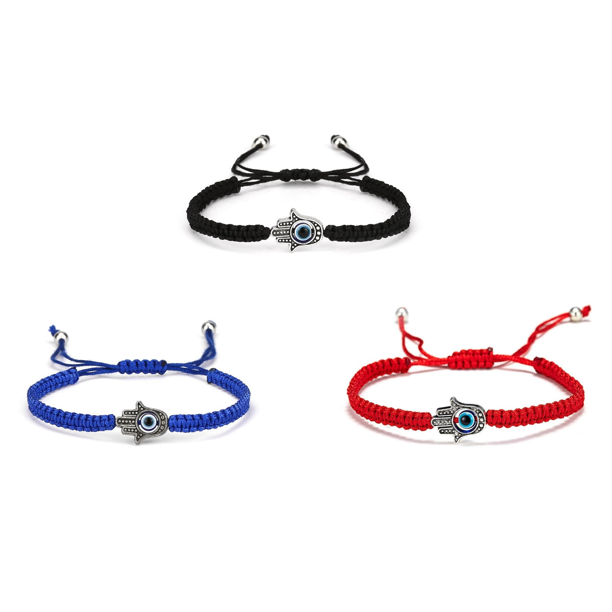 Hamsa Hand Evil Eye bracelets in Black, Blue, and Red together — Eternal Spirit
