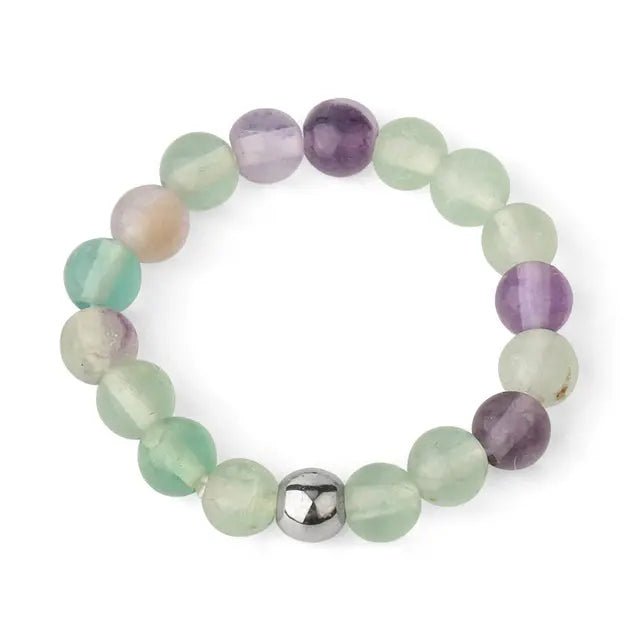 Fluorite (Rainbow) finger bracelet showing polished stone beads — Eternal Spirit