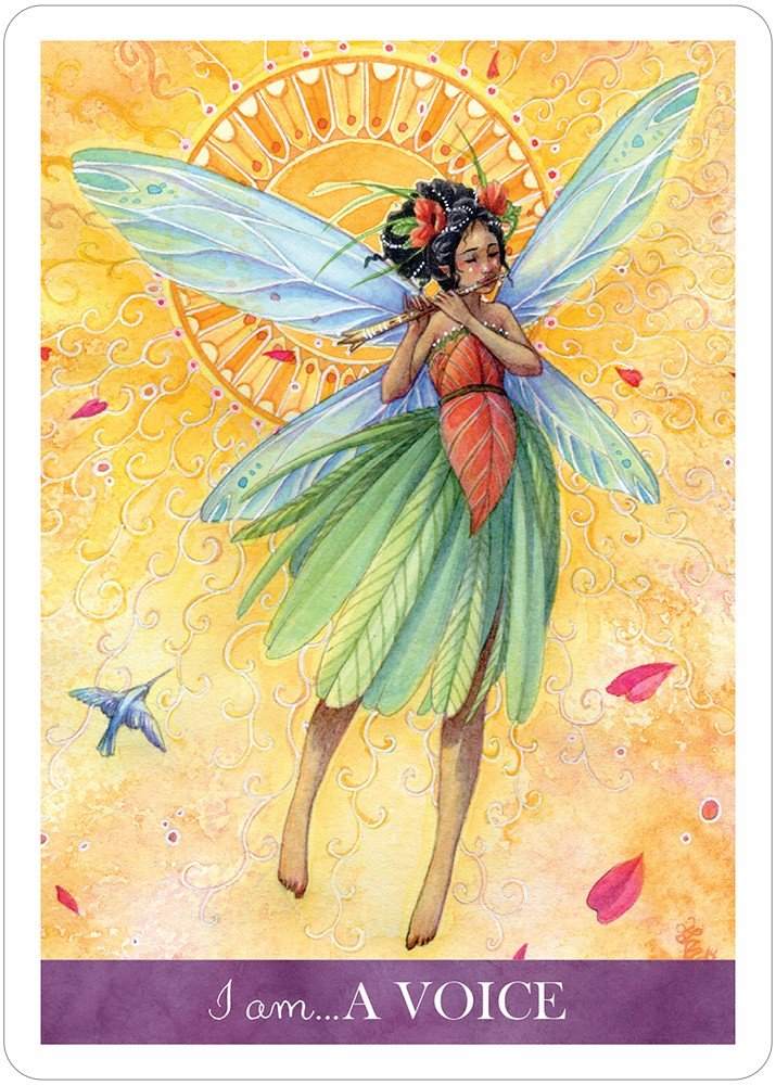 Find Your Light Oracle deck, A Voice card with fairy among flowers and butterfly wings — Eternal Spirit