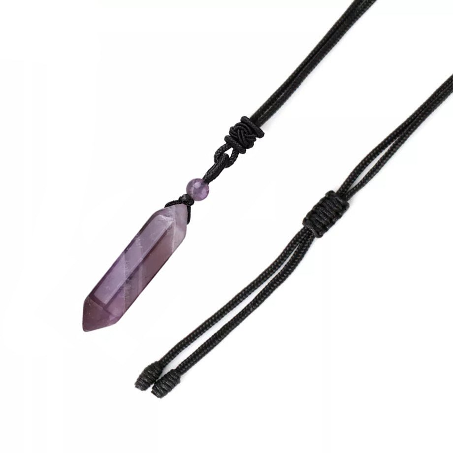double terminated Amethyst necklace, angled view showing crystal point detail — Eternal Spirit