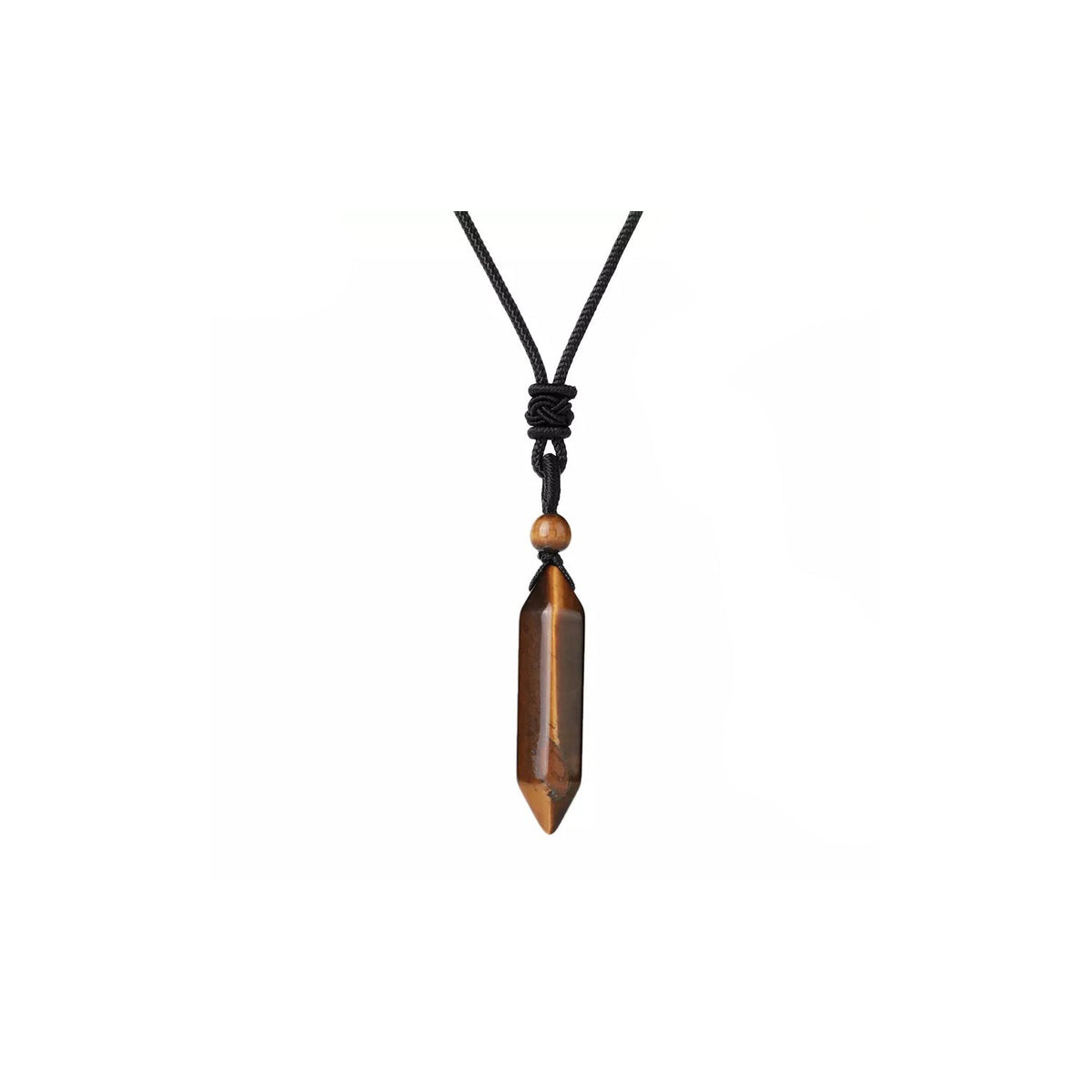 double terminated Tiger Eye (Yellow) necklace with silver chain, front view — Eternal Spirit