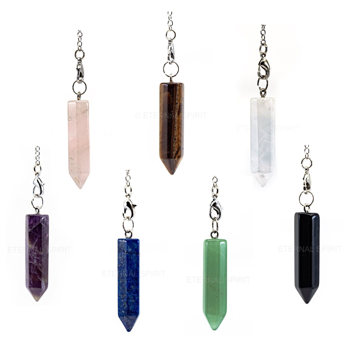 Array of generator point crystal pendulums in assorted gemstones — Eternal Spirit