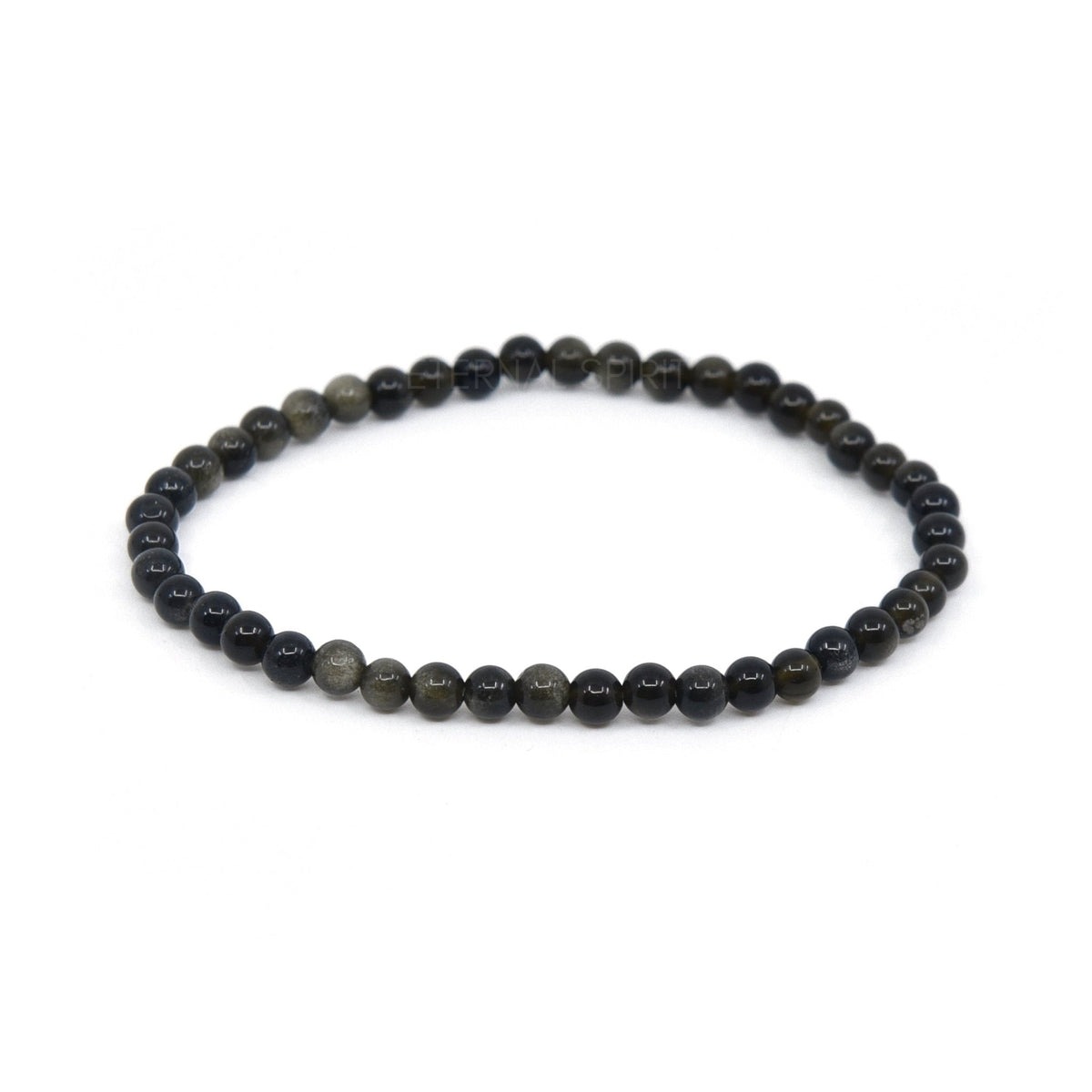 polished Obsidian (Gold Sheen) 4mm round bead bracelet on white background — Eternal Spirit