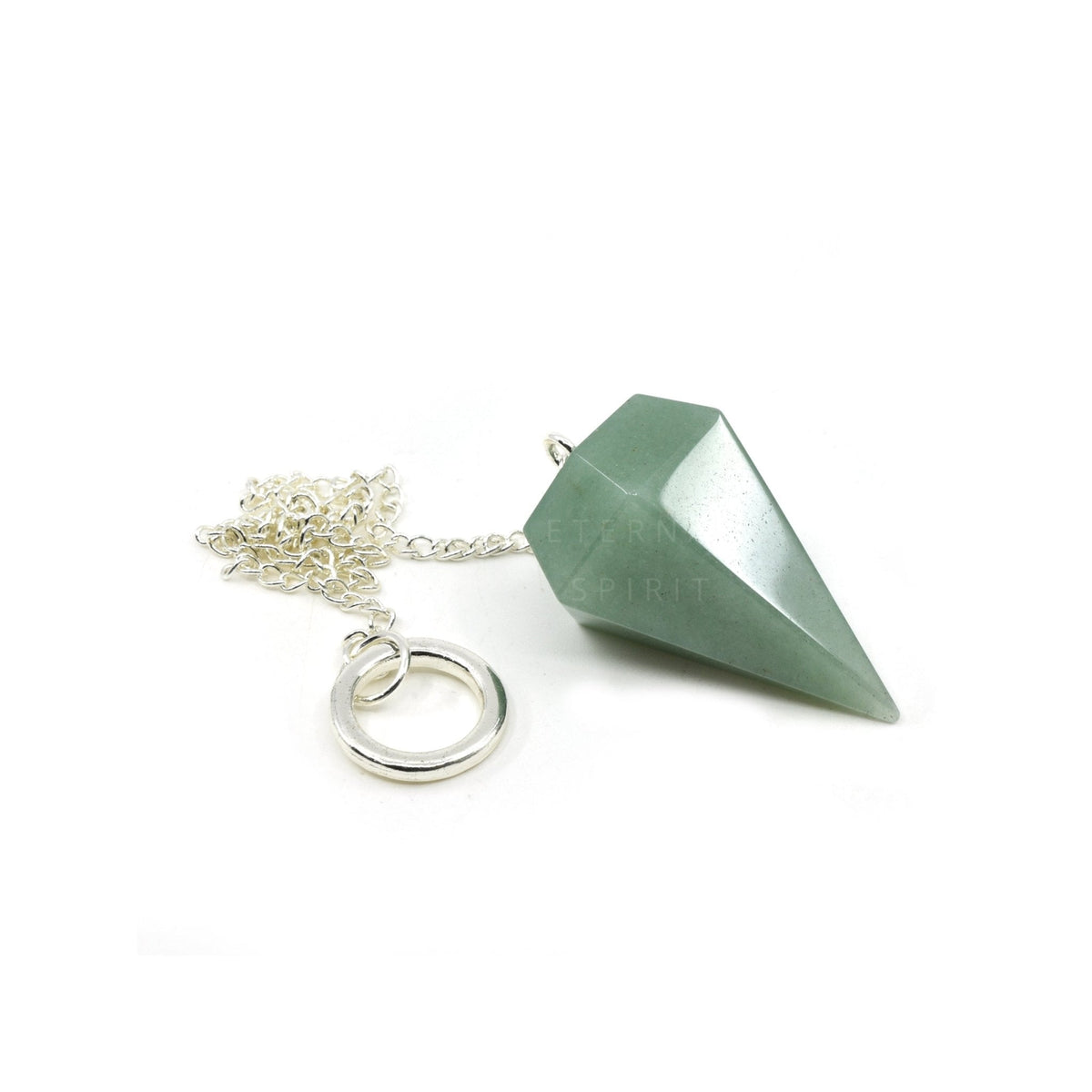 Close-up of Aventurine (Green) large faceted pendulum, verdant green stone detail — Eternal Spirit