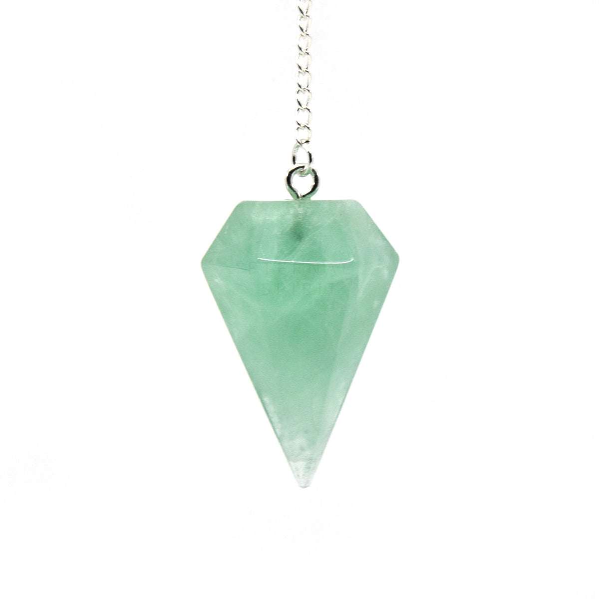 Emerald Green Fluorite (Green) large faceted pendulum on silver chain — Eternal Spirit
