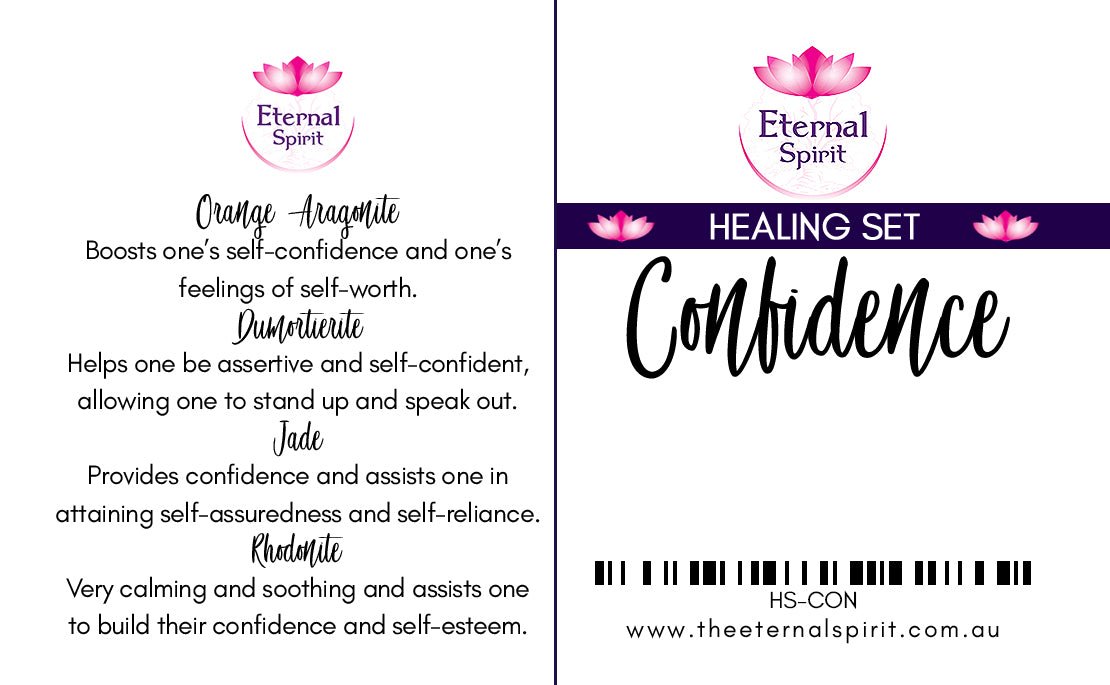 Crystals from Confidence healing set displayed on surface — Eternal Spirit