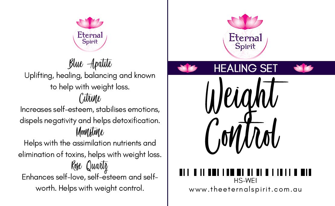 Crystals from Weight Control healing set displayed on surface — Eternal Spirit