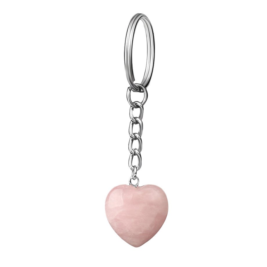 Soft Pink Quartz (Rose) heart crystal key ring — Eternal Spirit