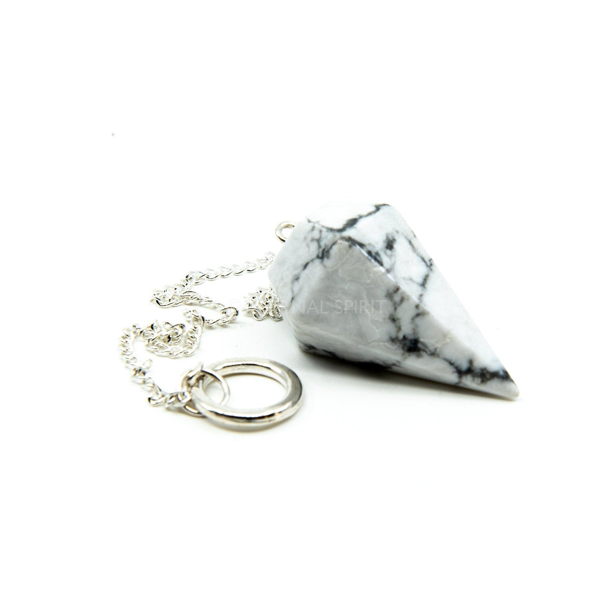 Close-up of Howlite large faceted pendulum, creamy white stone detail — Eternal Spirit