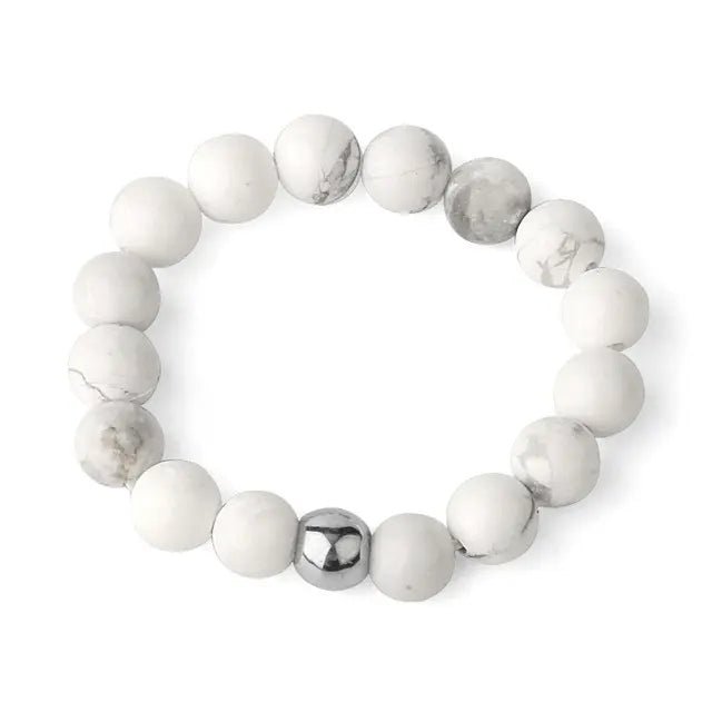 Howlite finger bracelet showing polished stone beads — Eternal Spirit