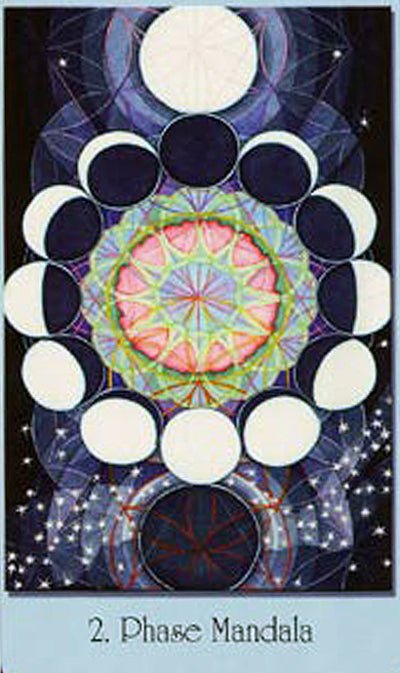 Sacred Geometry Cards For The Visionary Path, Phase Mandala card with lunar cycle circles and cosmic — Eternal Spirit