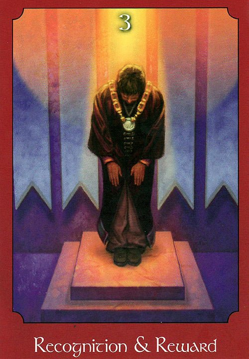 The Psychic Tarot Oracle deck, Recognition and Reward card with mystical robed figure and golden throne — Eternal Spirit