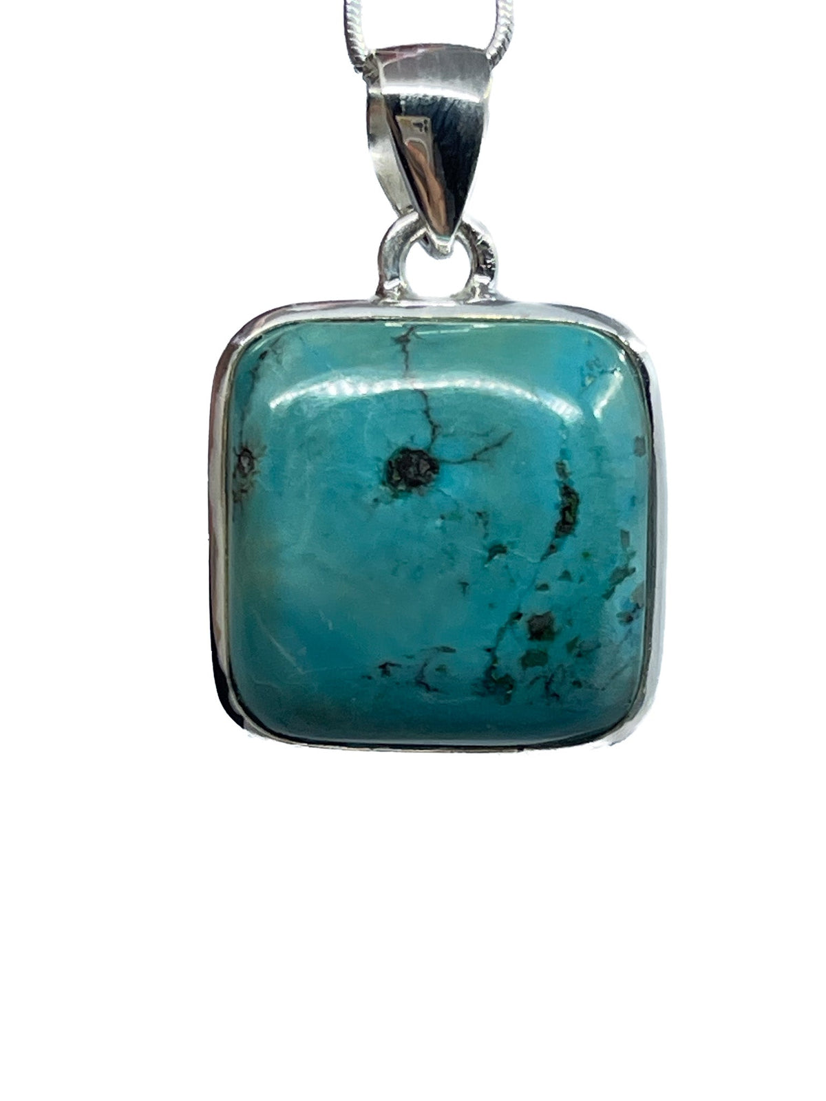 turquoise cabochon square pendant, front view showing natural stone face — Eternal Spirit